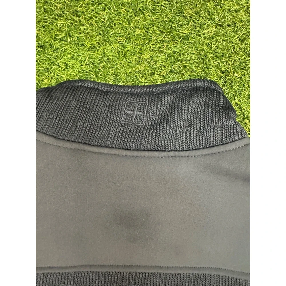 Swiss Tech Mens 1X Full Zip Fleece Lined Hybrid Knit Jacket Black Gray Mock Neck
